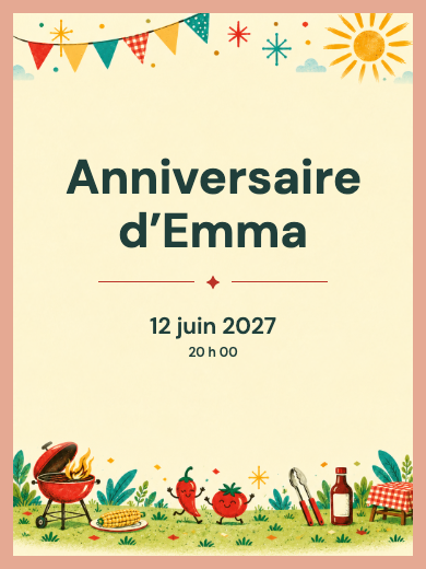 Invitation d’anniversaire numérique: Barbecue au jardin