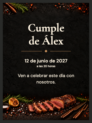 Modelo de invitación digital interactiva para Asado: Barbacoa a las Brasas con RSVP