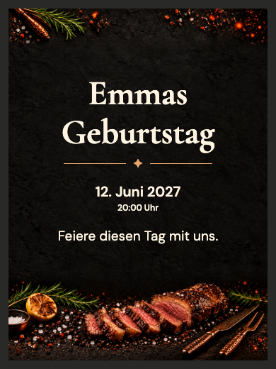 Digitale Geburtstagseinladung: Grillparty am Feuer