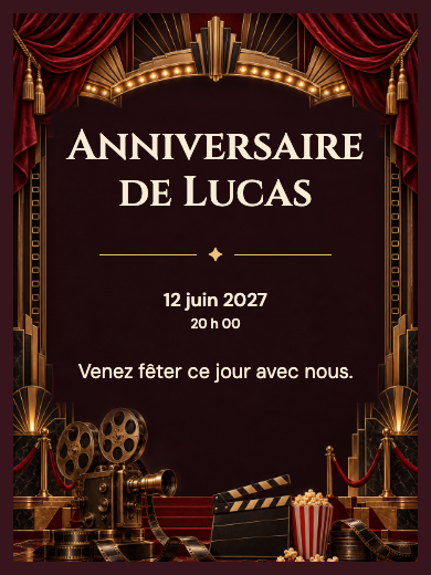 Invitation d’anniversaire numérique: Cinéma de gala
