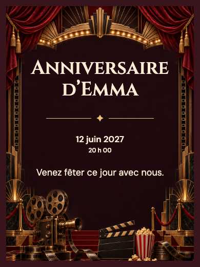 Invitation d’anniversaire numérique: Cinéma de gala