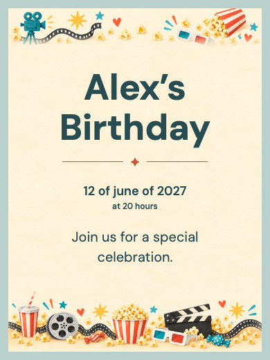 Digital birthday invitation: Fun Cinema