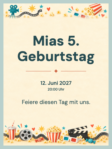 Digitale Geburtstagseinladung: Fröhliches Kino