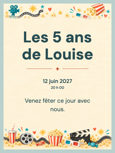 Invitation d’anniversaire numérique: Cinéma festif