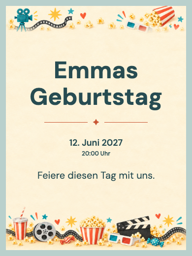Digitale Geburtstagseinladung: Fröhliches Kino