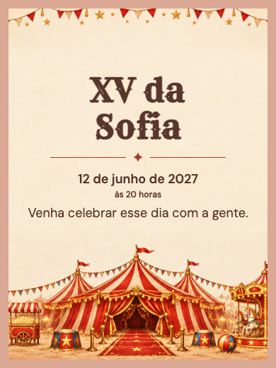 Convite digital de aniversário: Circo Vermelho e Dourado
