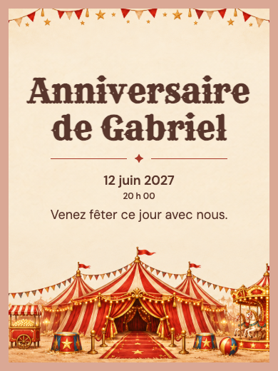 Invitation d’anniversaire numérique: Cirque rouge et or