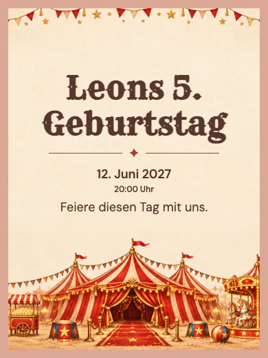 Digitale Einladung: Zirkus in Rot und Gold — Tiere und Natur
