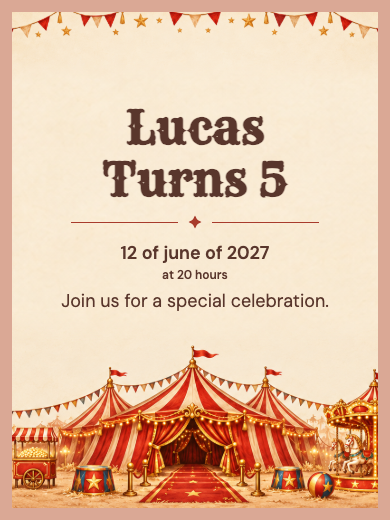 Digital invitation: Red and Gold Circus — Animals and nature