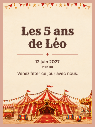 Invitation d’anniversaire numérique: Cirque rouge et or