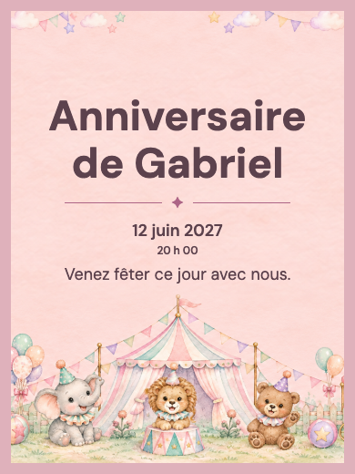 Invitation d’anniversaire numérique: Cirque des animaux