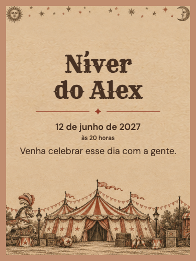 Convite digital de aniversário: Circo Vintage