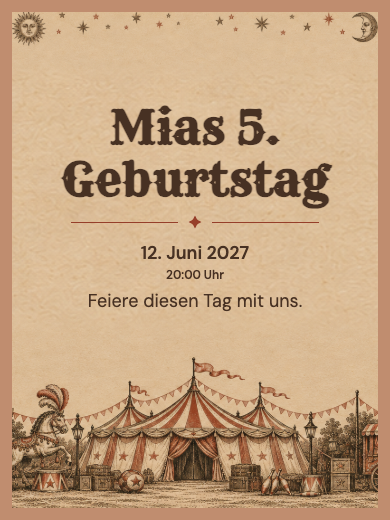 Digitale Geburtstagseinladung: Vintage-Zirkus