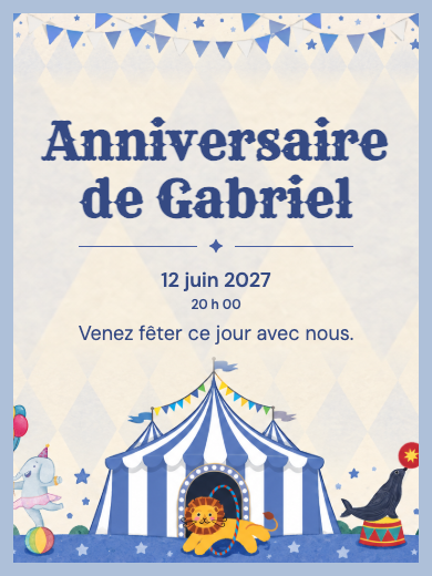 Invitation d’anniversaire numérique: Cirque bleu