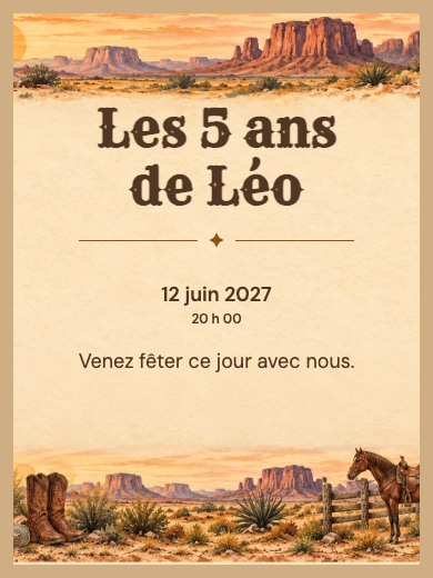 Invitation d’anniversaire numérique: Cowboy champêtre