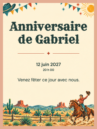 Invitation d’anniversaire numérique: Cowboy au rodéo