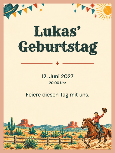Digitale Geburtstagseinladung: Cowboy beim Rodeo