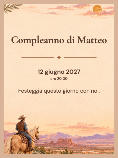 Invito digitale di compleanno: Cowboy nel canyon