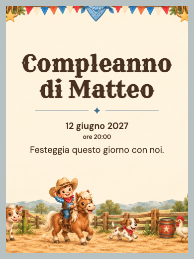 Invito digitale di compleanno: Cowboy in fattoria