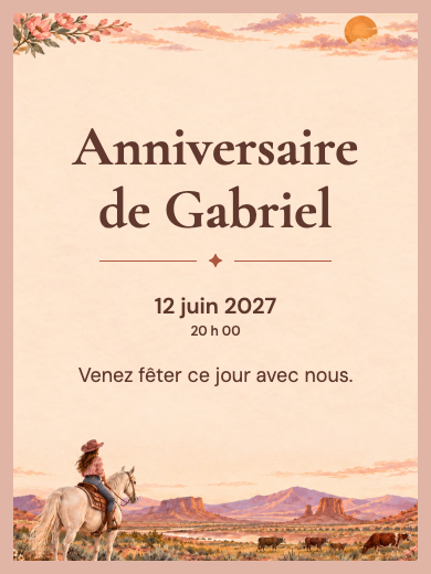 Invitation d’anniversaire numérique: Cowgirl du canyon