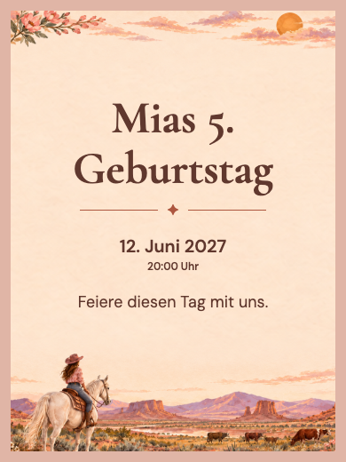 Digitale Geburtstagseinladung: Canyon-Cowgirl
