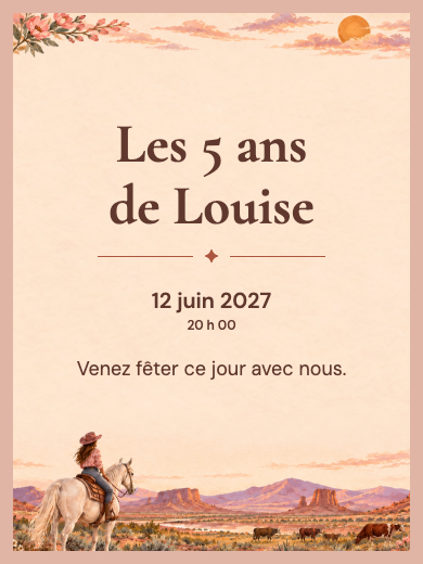 Invitation d’anniversaire numérique: Cowgirl du canyon