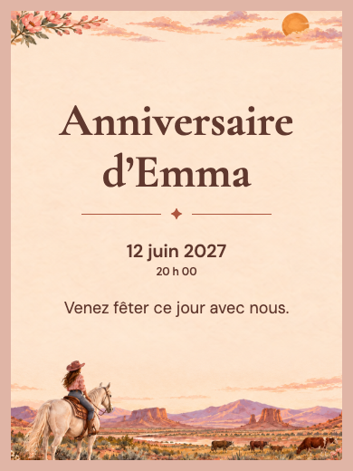 Invitation d’anniversaire numérique: Cowgirl du canyon