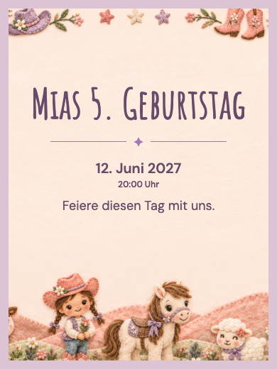Digitale Geburtstagseinladung: Cowgirl auf dem Bauernhof