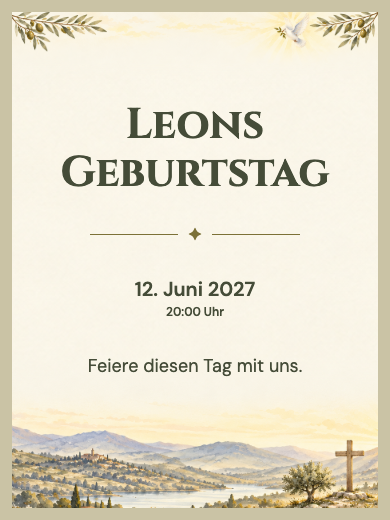 Digitale Geburtstagseinladung: Licht und Olivenzweige