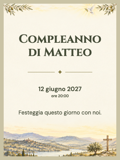 Invito digitale di compleanno: Luce e rami d’ulivo