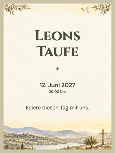 Digitale Taufeinladung: Licht und Olivenzweige