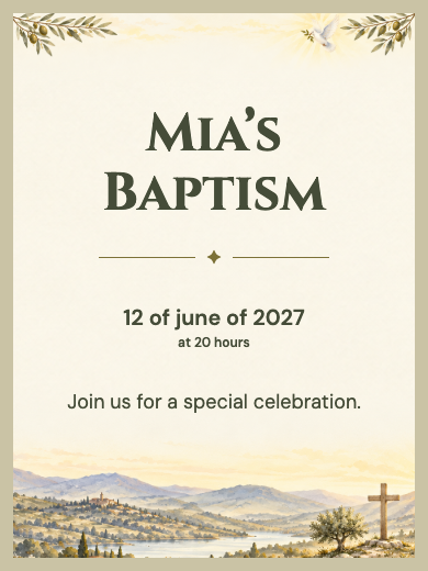 Digital baptism invitation: Light and Olive Branches