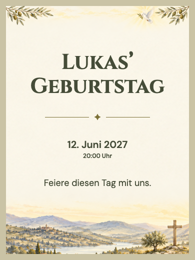Digitale Geburtstagseinladung: Licht und Olivenzweige