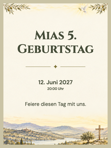 Digitale Geburtstagseinladung: Licht und Olivenzweige