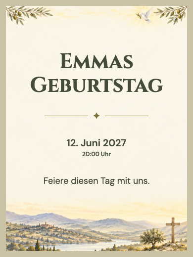 Digitale Geburtstagseinladung: Licht und Olivenzweige