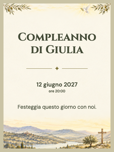 Invito digitale di compleanno: Luce e rami d’ulivo