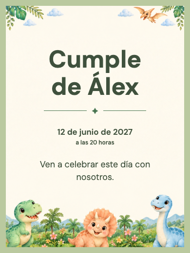 Invitación digital de cumpleaños: Dinosaurios del Jardín