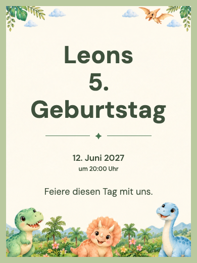 Digitale Einladung: Dinosaurier im Garten — Tiere und Natur