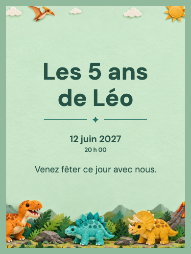 Invitation numérique: Aventure avec dinosaures — Animaux et nature