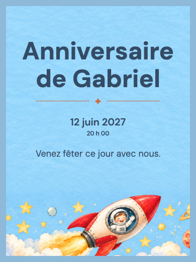 Invitation d’anniversaire numérique: Astronaute dans l’espace