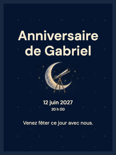 Invitation d’anniversaire numérique: Lune et étoiles dans l’espace