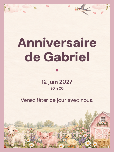 Invitation d’anniversaire numérique: Fleurs à la ferme
