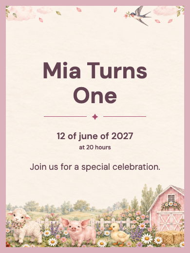 Digital invitation: Farm Girl Flowers — Animals and nature