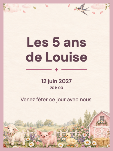 Invitation d’anniversaire numérique: Fleurs à la ferme