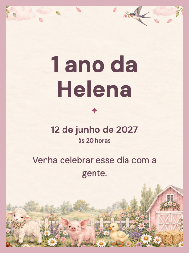 Convite digital: Fazendinha Menina das Flores — Animais e natureza
