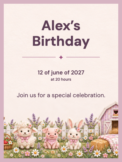 Digital birthday invitation: Farm Girl Bunnies