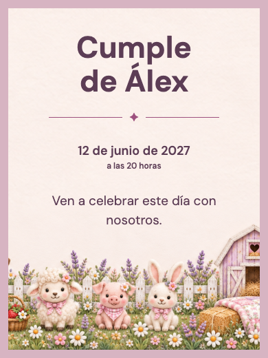 Invitación digital de cumpleaños: Granja Niña de Conejitos