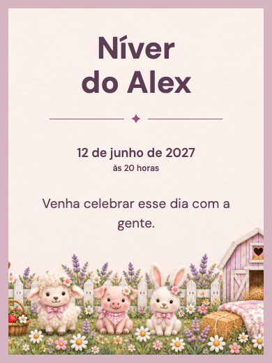 Convite digital de aniversário: Fazendinha Menina dos Coelhinhos