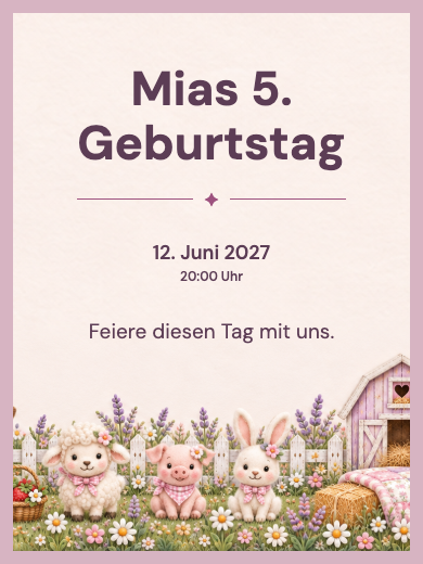Digitale Geburtstagseinladung: Kaninchen auf dem Bauernhof