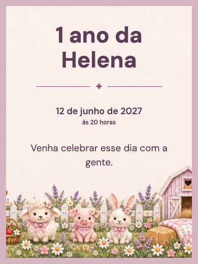 Convite digital: Fazendinha Menina dos Coelhinhos — Animais e natureza